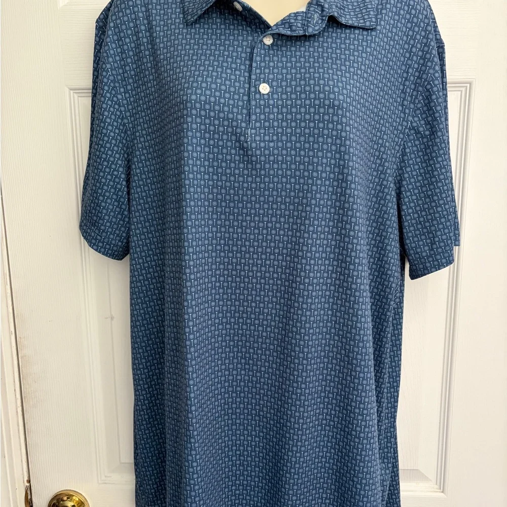 J.Crew Performance Polo Shirt XL Blue Golf Ball Print Stretch Golf Casual Resort